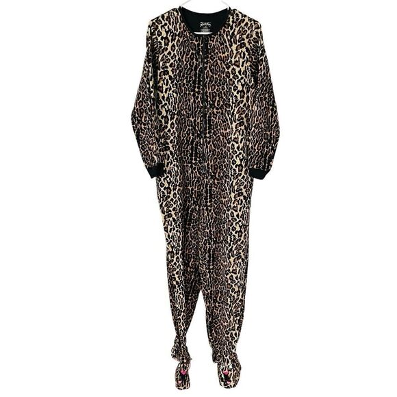 Nick & Nora Animal Print Pajamas Womens S Fleece Zip Leopard Cheetah Cat Footed - Picture 1 of 8
